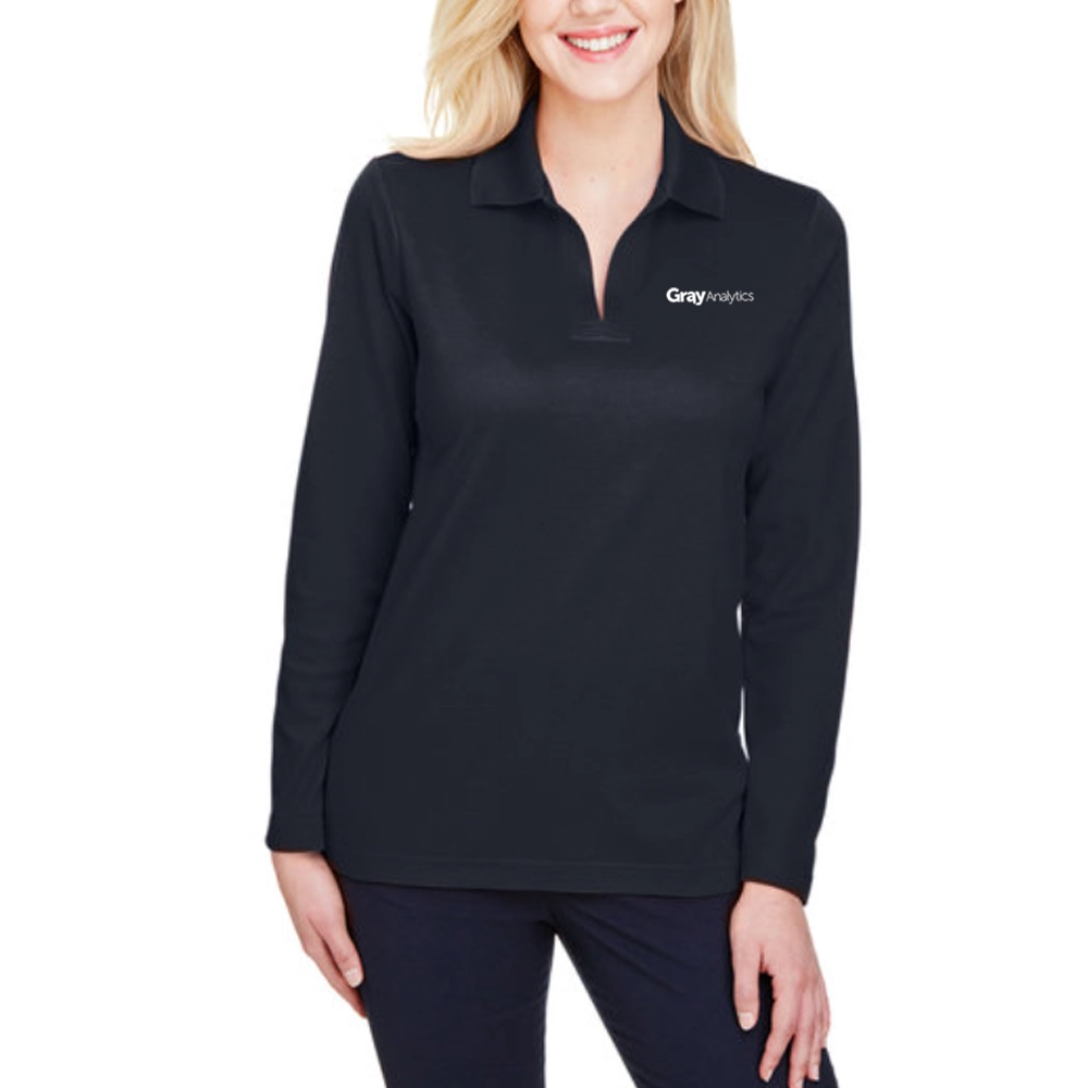 WOMEN'S  Devon & Jones CrownLux Performance Plaited Long Sleeve Polo - DG20LW - LS