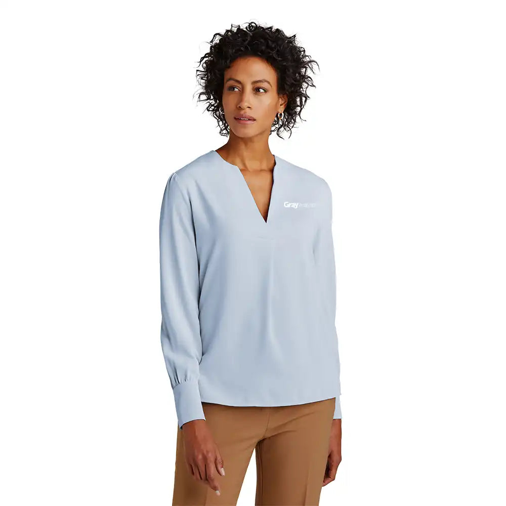 WOMEN'S Brooks Brothers® Women’s Open-Neck Satin Blouse - BB18009 - LS
