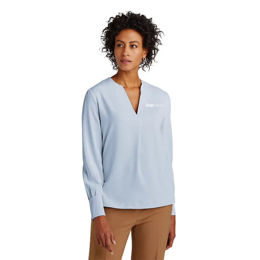 WOMEN'S Brooks Brothers® Women’s Open-Neck Satin Blouse - BB18009 - LS