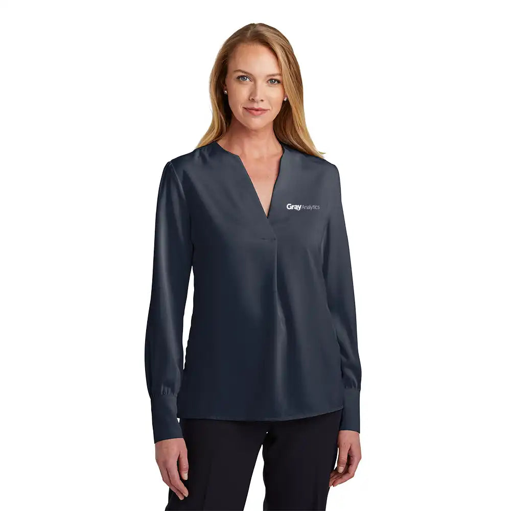 WOMEN'S Brooks Brothers® Women’s Open-Neck Satin Blouse - BB18009 - LS